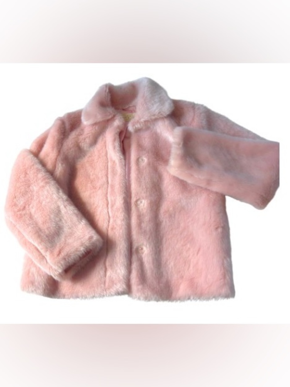 Girls Plush Pink Faux Fur Pea Coat - Soft Button Jacket